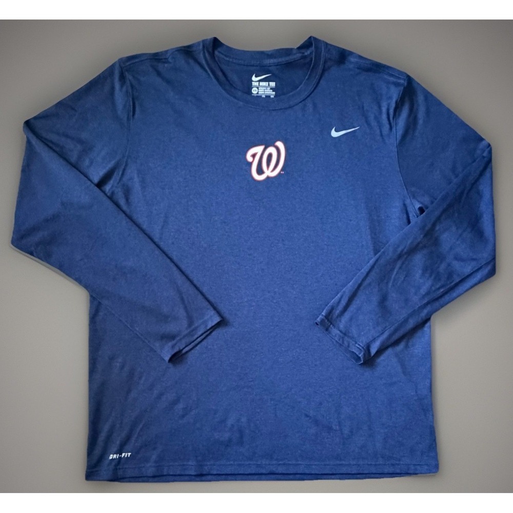 Washington Nationals Nike Dri-fit Long Sleeve T-shirt Swoosh MLB Blue XXL JBHS